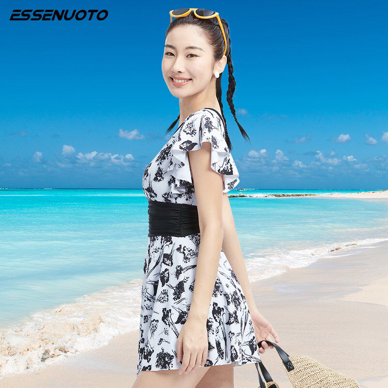 温泉泳衣女款大码保守高级感无袖连体泳装成人海边度假沙滩游泳衣