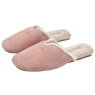 秋冬羊巴皮高级感情侣PU皮防水棉拖鞋女室内防滑牛筋底男轻便轻声