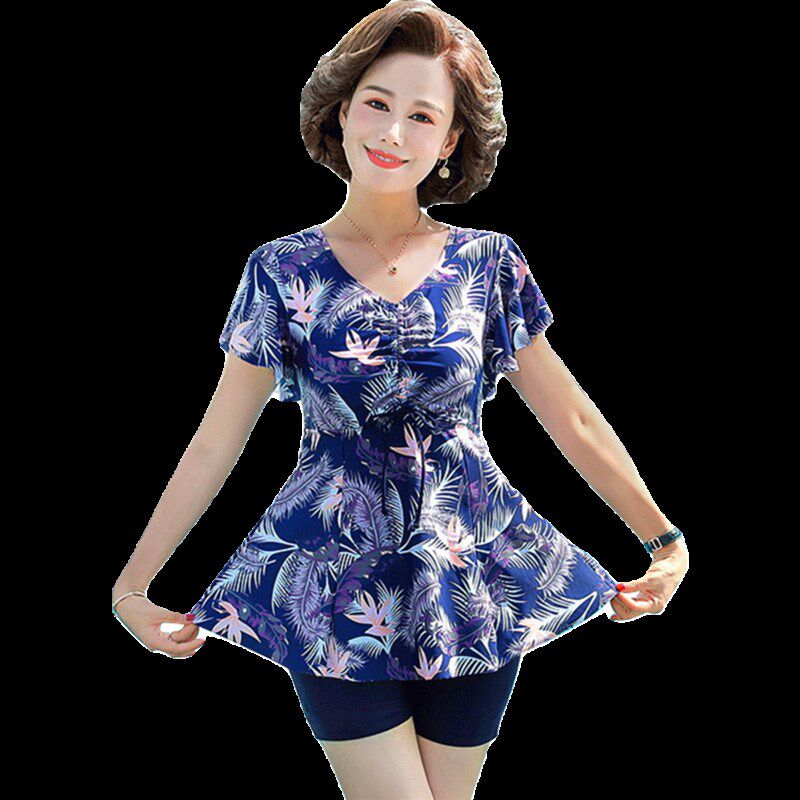游泳衣女2024新款妈妈款遮肚显瘦分体式保守中老年大码泡温泉泳装