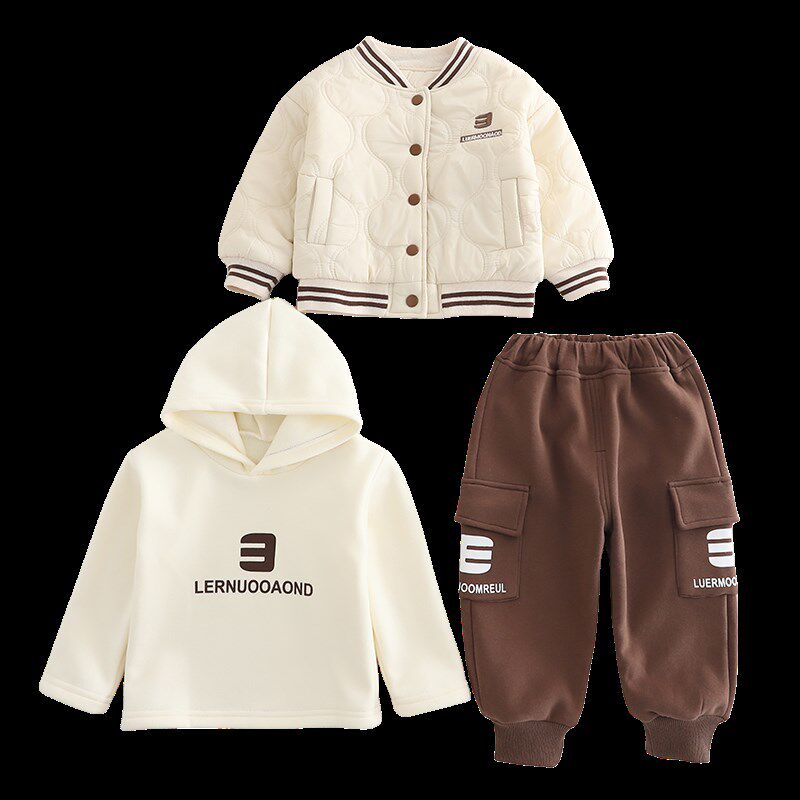 男童秋冬加绒加厚绗棉套装儿童新款婴儿冬季宝宝冬装三件套棉衣潮