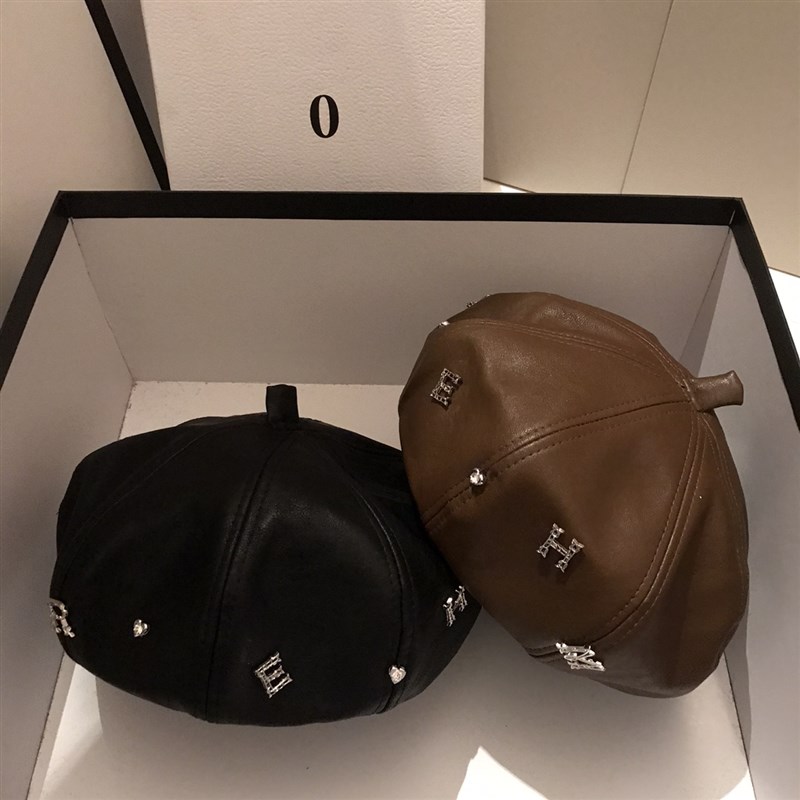 秋/版型巨c赞!百搭奶茶色棕色黑色皮贝雷帽温柔ins大地色蓓蕾帽