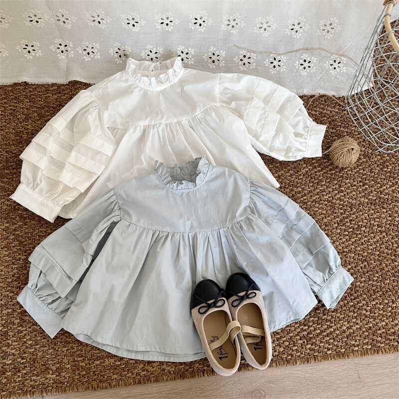 百搭衬衫重工褶皱花边领娃娃衫泡泡袖衬衣裙潮长袖衬衫长袖衬衫