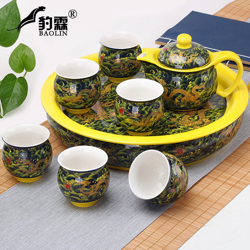 陶瓷双层a杯子功夫茶具青花瓷套装耐热大 整套茶盘茶海茶壶 礼盒