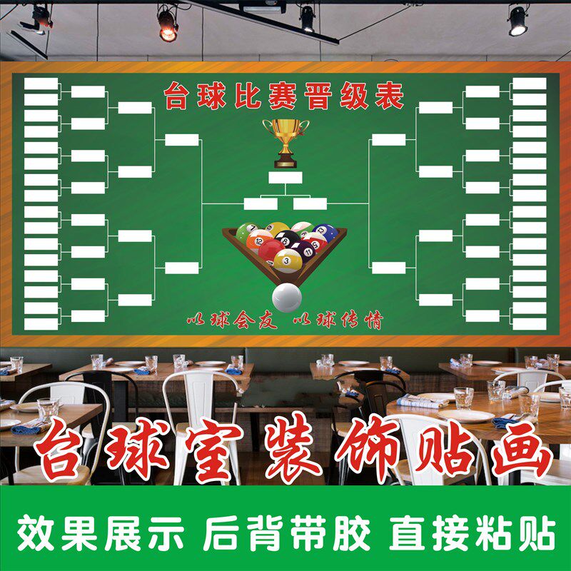 16人32强64人双败制单败制台球比赛晋级表比赛规则桌球室贴画海报