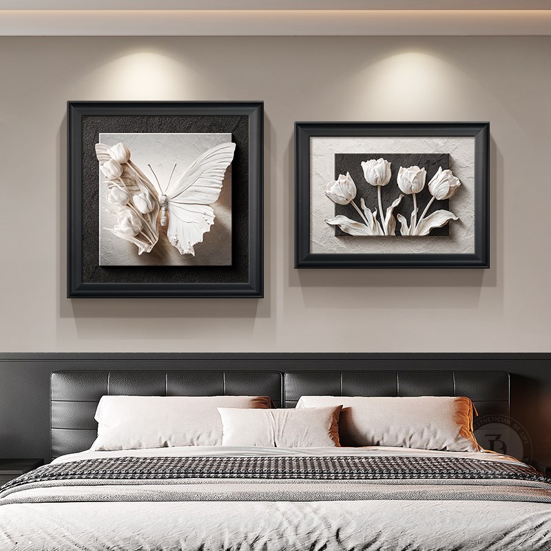 高级感蝴蝶主卧室床头装饰画 画浮雕立体感房间挂画 画花卉客厅二