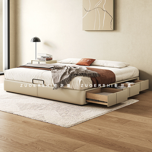 佐尔适无床头床 现代简约储物高箱实木榻榻米双人1.8米小户型床架