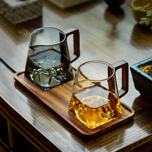 高硼硅透明玻璃观山带手柄公道杯家用办公待客功夫茶具分茶公杯