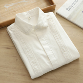 衬衫 2024春秋新品 k白色长袖 女百搭文艺蕾丝花边纯棉女士内搭衬衣