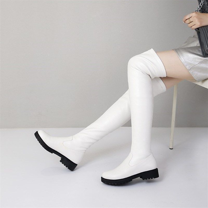 白色大码平底过膝长靴女秋冬小个子靴子显瘦高筒靴弹力长筒靴女靴,女鞋,骑士靴,淘宝优惠券,粉丝福利购,淘宝优惠卷