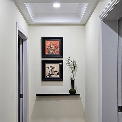 中古风竹子兰花图玄关过道组合挂画黑色置物架壁挂走廊尽头装饰画