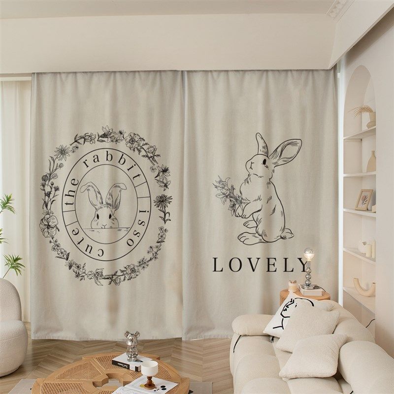 安哥拉兔法式奶油风极简ins风定制粗麻卧室客厅挂钩遮光打孔窗帘,居家布艺,定制窗帘,淘宝优惠券,粉丝福利购,淘宝优惠卷