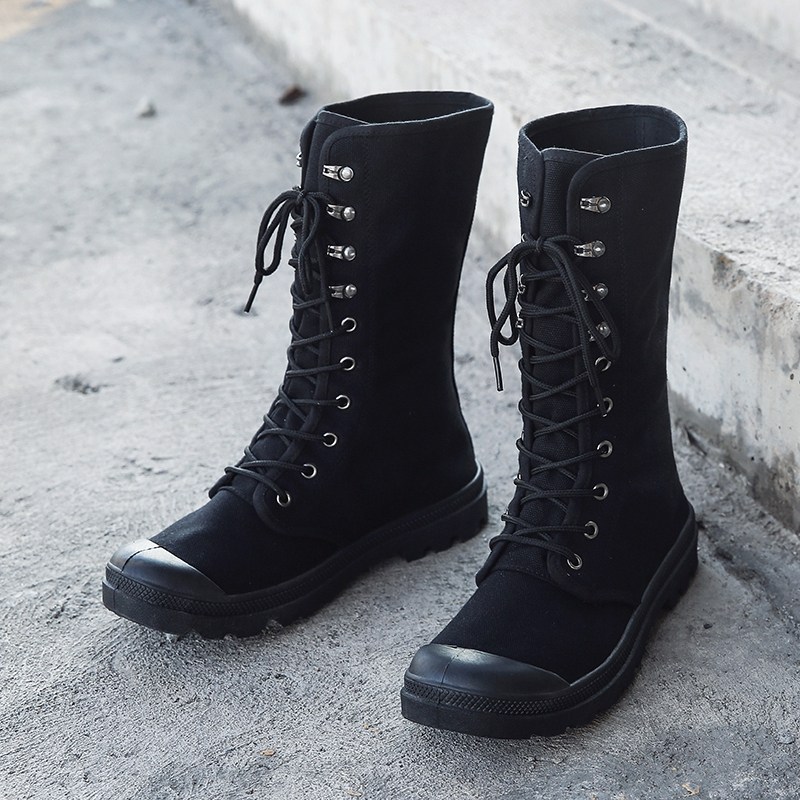 高筒帆布鞋男长筒马丁靴户外山地登山鞋舌一体沙漠工装靴大尺码46