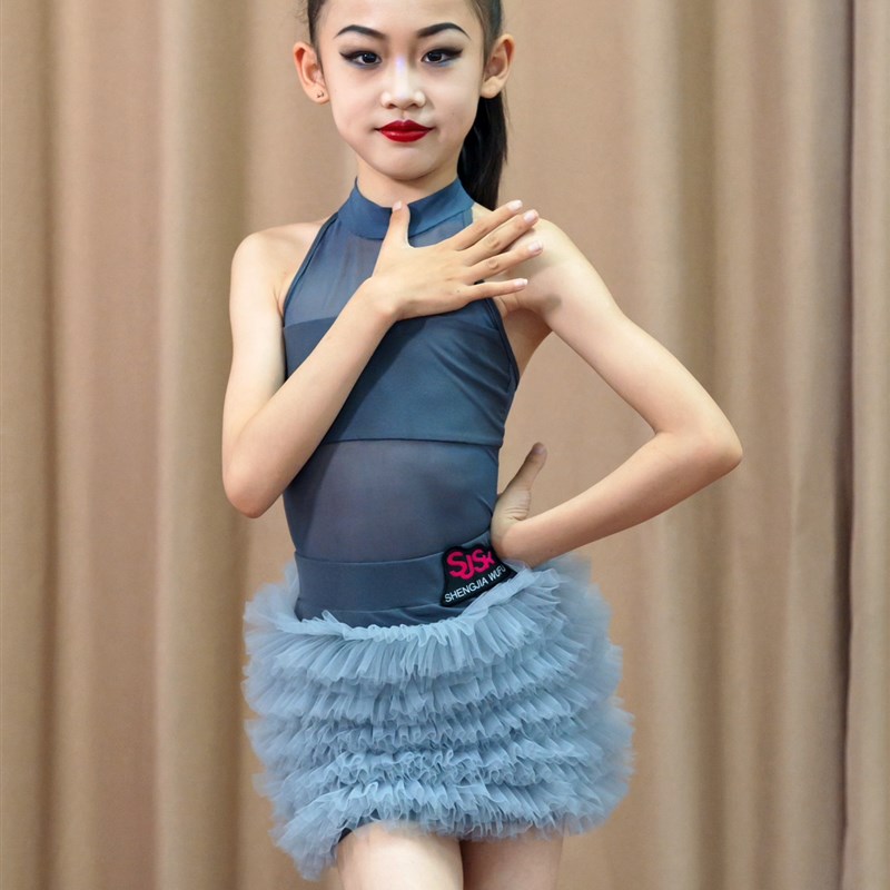 盛佳舞服新款拉丁舞训练服表演服网纱荷叶边蓬蓬裙太阳裙