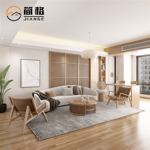 侘寂风沙发民宿酒店大堂会所实木接待弧形沙发原木色X藤编沙发定