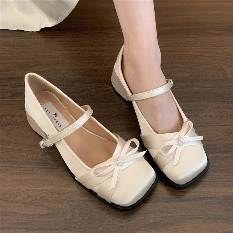 大码女鞋41到43胖脚宽肥法式蝴蝶结玛丽珍鞋女仙女风百搭粗跟单鞋,女鞋,玛丽珍鞋,淘宝优惠券,粉丝福利购,淘宝优惠卷