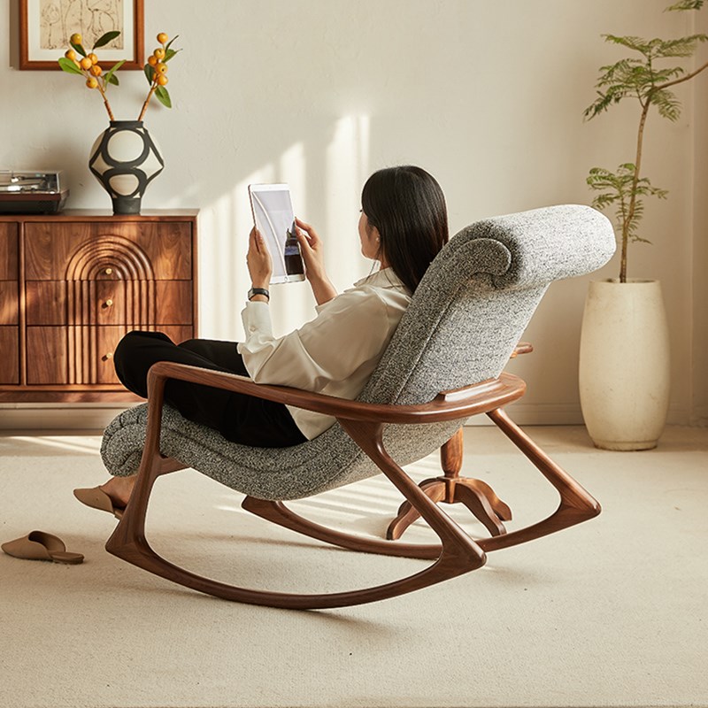 北美黑胡桃木摇椅阳台午休懒人沙发摇摇椅客厅原木躺椅休闲椅整装