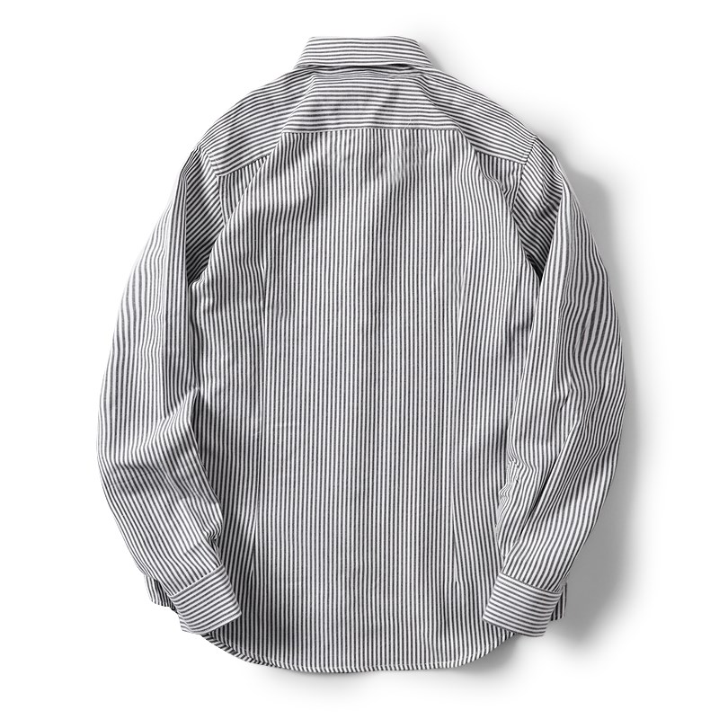春秋季韩版新款灰白竖条纹长袖衬衫青年情侣百搭细条纹男士寸衫潮