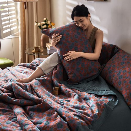 A类全棉色织双层纱棉花夏被四件套纱薄被空调被床单枕套2024