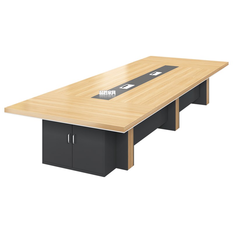 会议桌多人大型洽谈桌长方形办公桌简约现代桌椅组合长桌带储物柜