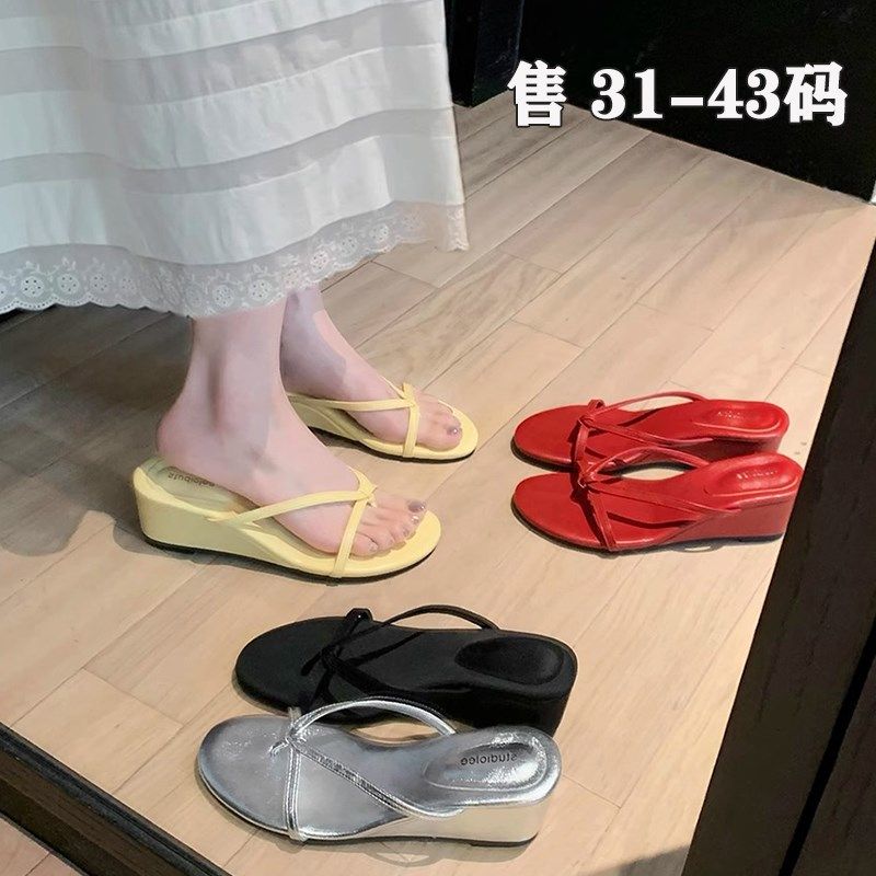 内增高小码凉鞋女313233夹趾仙女风外穿坡跟凉拖鞋大码女鞋.41-43