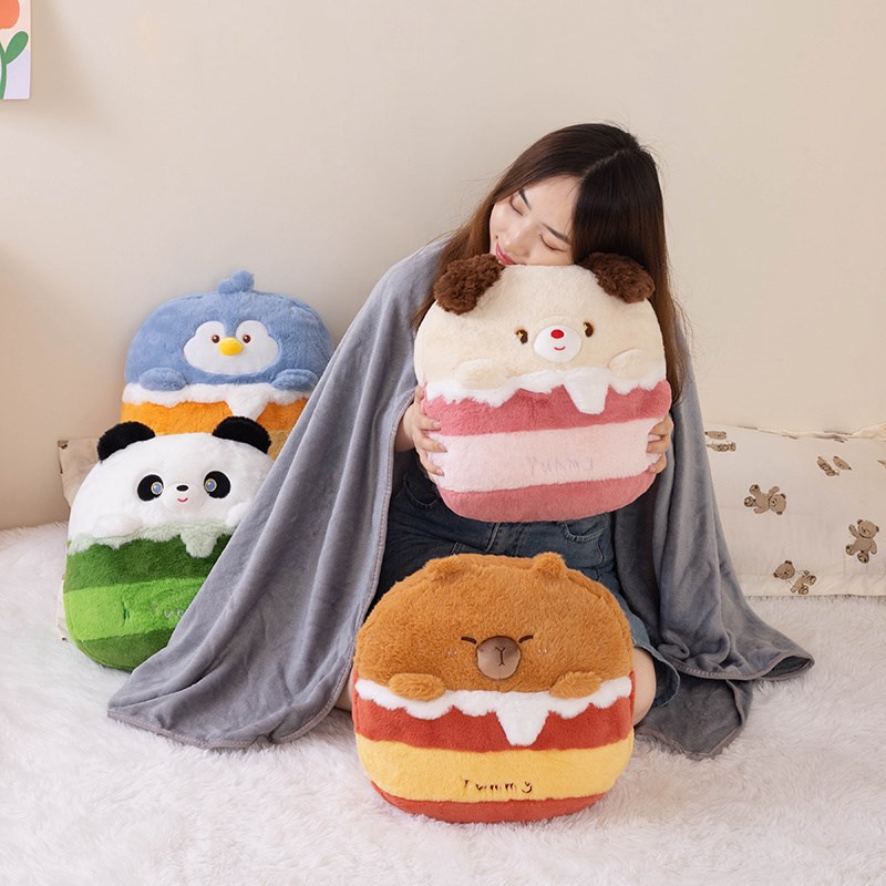 卡通水豚抱枕被子两用办公室靠垫午睡枕毯子二合一车用车载靠枕女