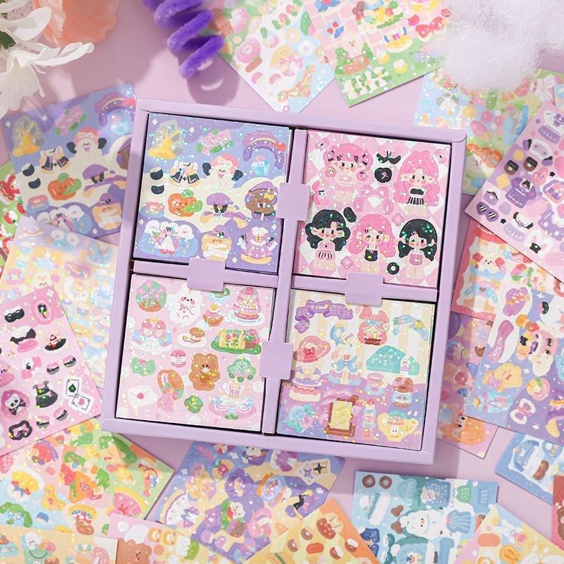 换装贴纸礼盒闪膜模切可爱软软卡通女孩儿童手帐diy服装衣柜素材