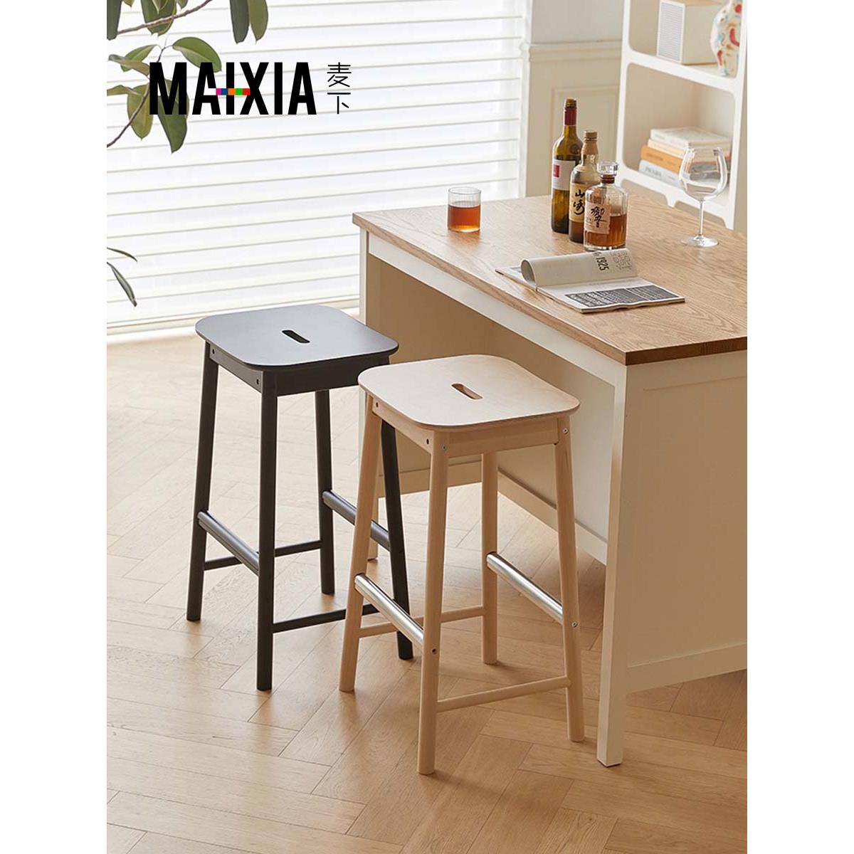 北欧设计师创意简约实木吧台椅子凳原木奶茶店咖啡厅酒吧高脚椅