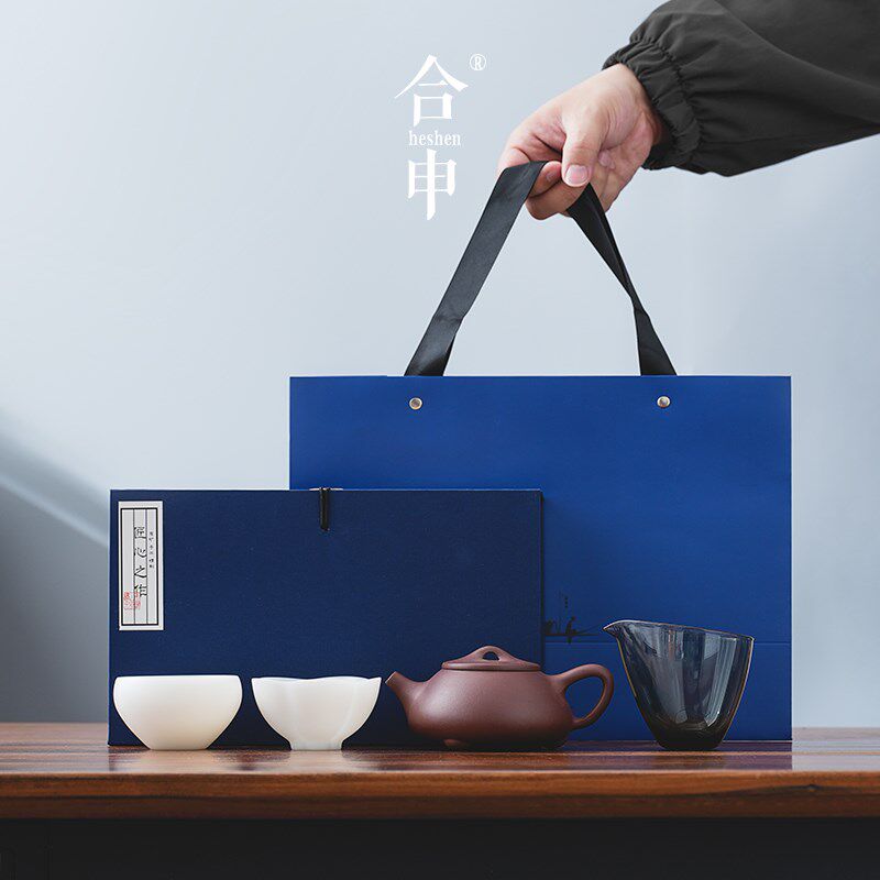 紫砂石瓢茶壶一壶二杯冰种玉x瓷茶杯一人饮茶具套装送长辈父母礼