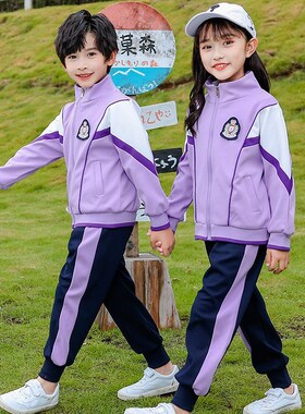 小学生校服春秋装紫色儿童运动会班服三件套英伦风幼儿园园服