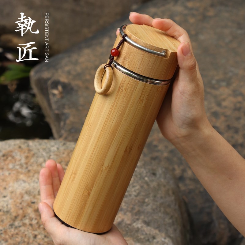 竹制30b4不锈钢保温杯大容量简约便携ins杯子水杯泡茶杯带过滤网