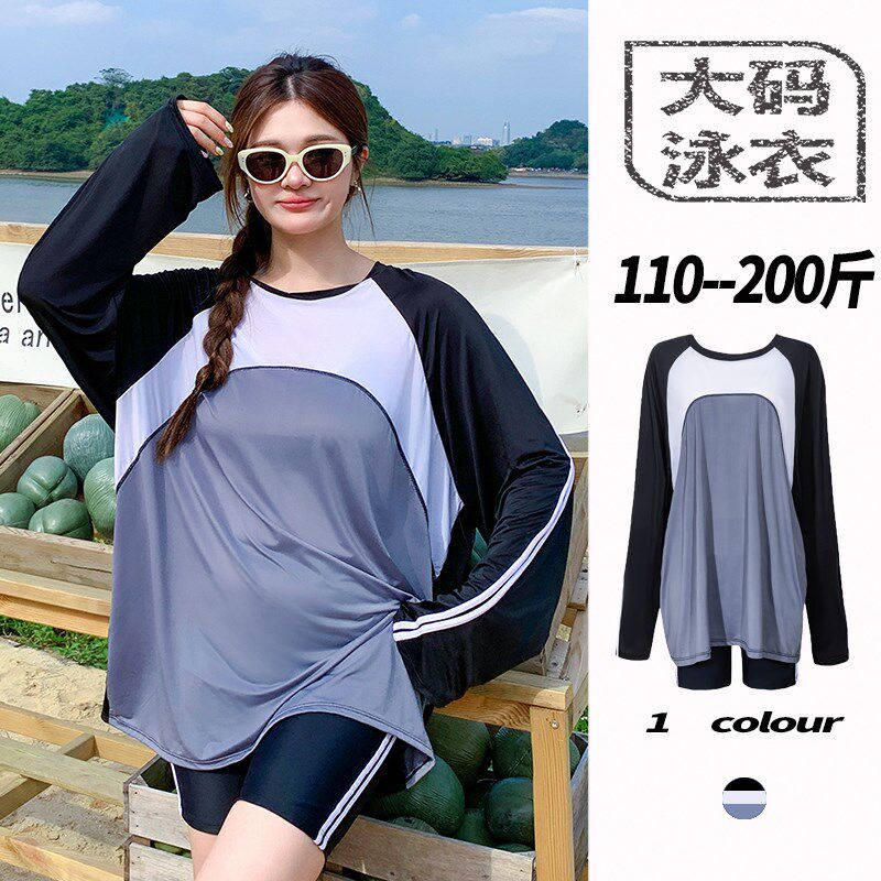 大码胖mm泳衣女三件套泡u温泉微胖女孩遮肉保守高级五分裤宽松罩