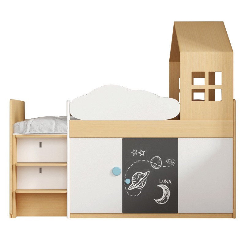 儿童床多功能储物半高床单人床上床下柜带学习桌床男女孩套房