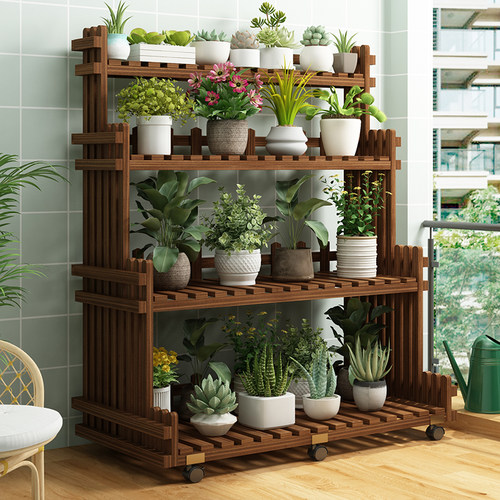花架子可移动实木阶梯客厅多肉盆栽架防腐室内外阳台置物架落地式