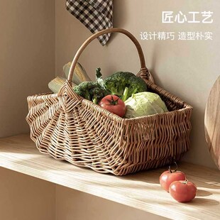 柳编手提篮藤编编织水果蔬菜鸡蛋篮竹编竹篮O厨房装菜的篮子收纳