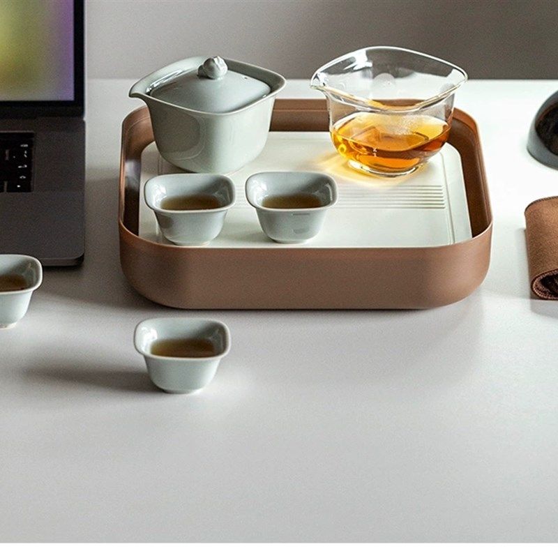 高档简约功e夫茶具套装办公室家居陶瓷整套茶具带茶盘收纳礼品定