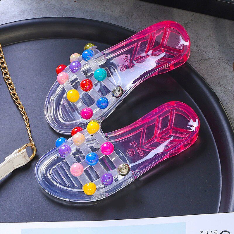 儿童凉拖水晶果冻拖鞋公主透明防滑软底女M孩外穿沙滩鞋平底一字