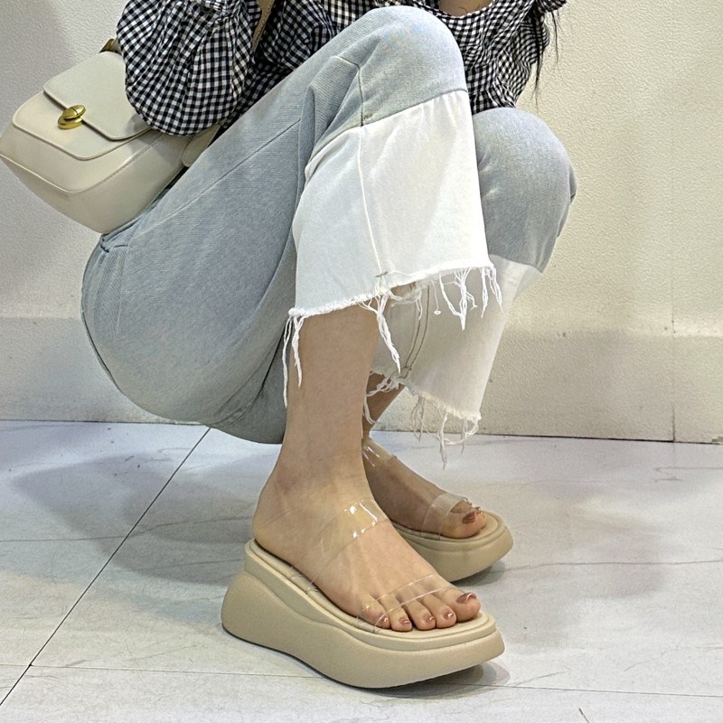 2026新款增高厚底凉鞋拖鞋女夏 透明仙女拖鞋松糕V坡跟凉拖鞋外穿