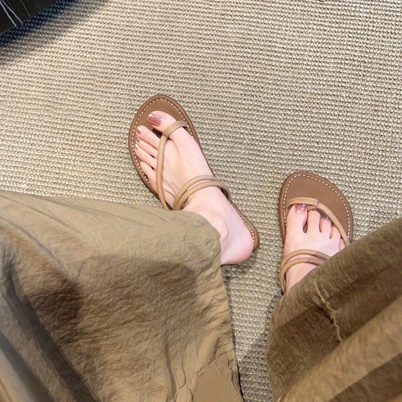 法式细带平底套趾凉鞋女2025新款夏季仙女风两穿一字带外穿凉拖鞋,女鞋,人字拖,淘宝优惠券,粉丝福利购,淘宝优惠卷