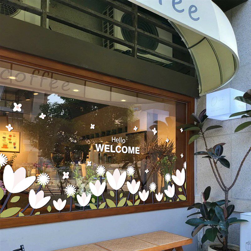 Iins花卉玻璃腰线装饰贴纸商场服装咖啡奶茶甜品店铺布置橱窗门贴