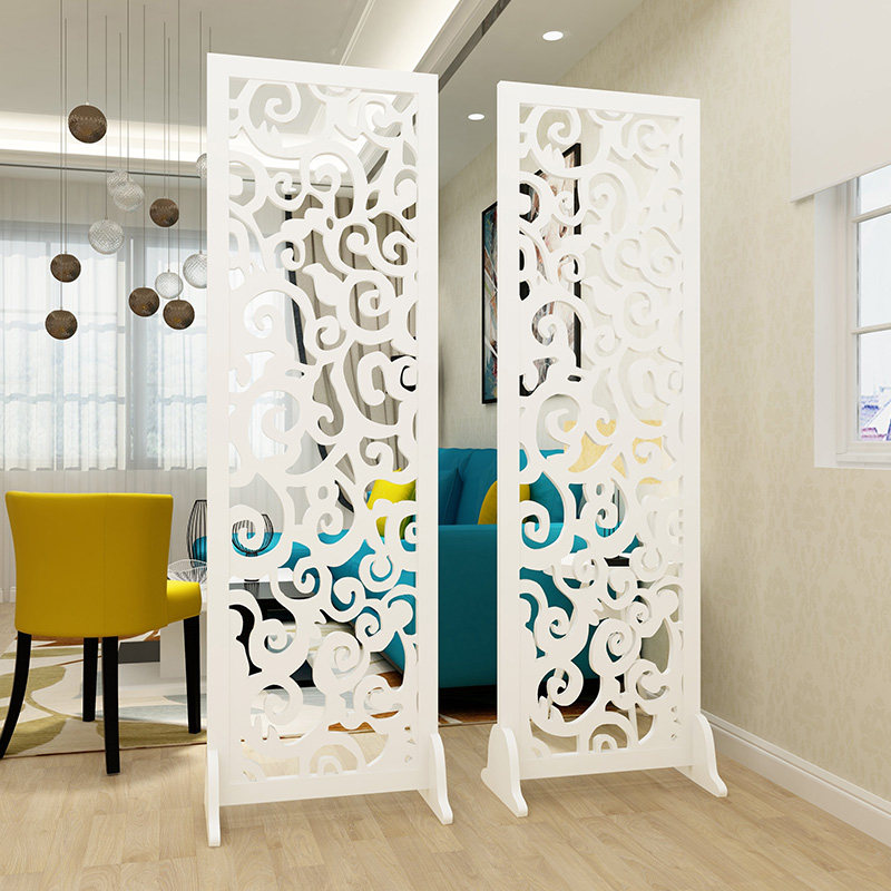 欧式屏风隔断玄关柜镂空雕花简约现代门厅隔断柜客厅白色展示酒柜