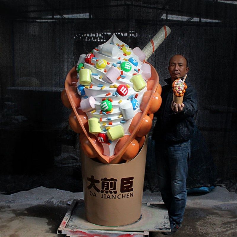 大型1.8米鸡蛋仔模型玻璃钢手工雕刻食物模型假菜门头装饰工艺品