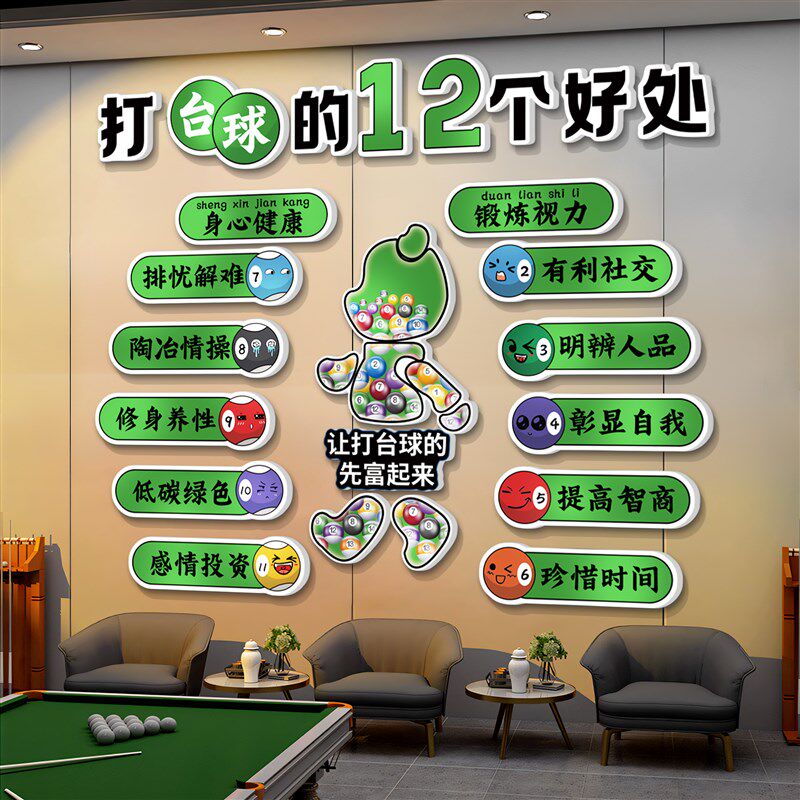 台球厅墙面装饰挂画海报贴纸网红背景形象文化墙桌球室俱乐部壁画