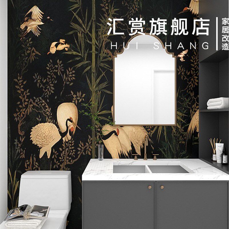 新中式玄关墙纸客厅电视背景墙壁纸防水贴纸卫生间屏风改造自粘画