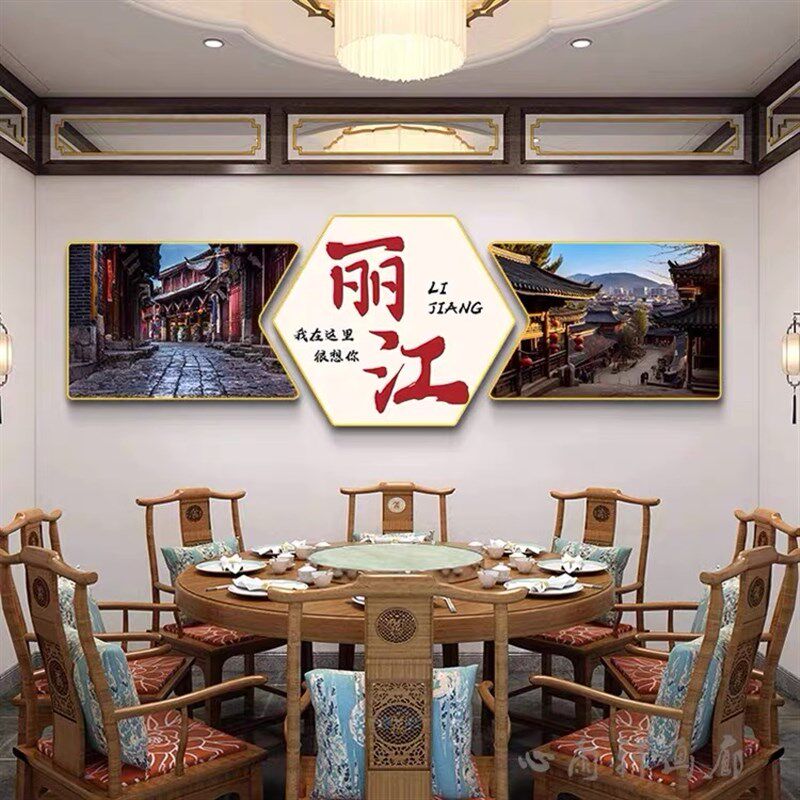 火锅烧烤店墙面装饰画饭店餐馆挂画城市地区名称风景定制饭店壁画