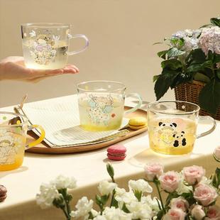 蓝莲花家居波点玻璃杯办公室喝水杯女生网红杯子早餐杯带把手茶杯