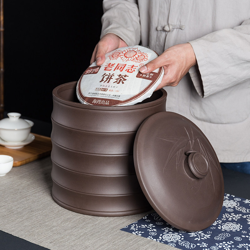 宜兴紫砂茶叶罐大码号普洱七子饼罐茶H缸紫砂茶罐茶盒茶陶瓷储茶
