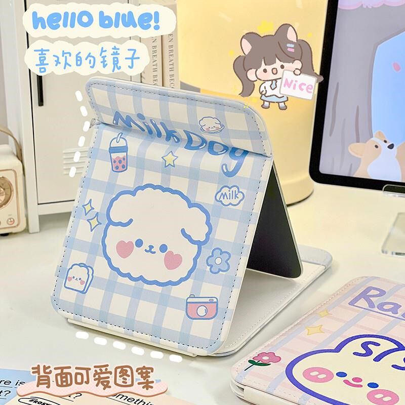 小镜子便携化妆镜折叠女随身携带宿舍桌面手持旅行办公室台式可立