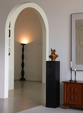 形上实木手工雕塑艺术摆件碳化木柱子底座民宿玄关楼梯转角黑墩子