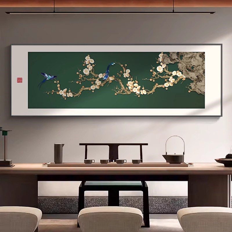喜上枝头客厅装饰画高级感新中式沙发背景墙挂画横幅喜庆花鸟壁画