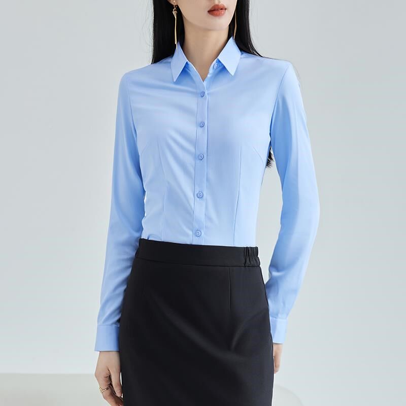 蓝色职业衬气衫女夏季质q领房地产销售人员春面试工作服正装TFPv